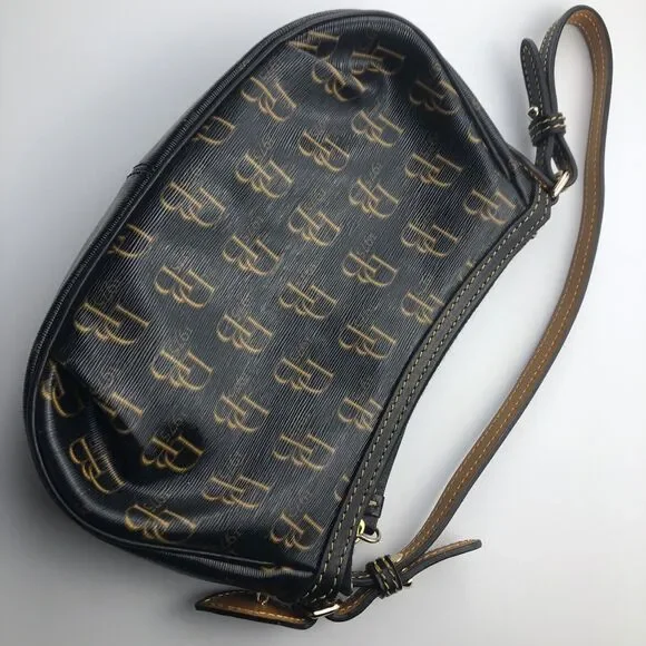 DOONEY & BOURKE 1975 Signature Purse DB Handbag black and gold with red lining - Picture 6 of 13